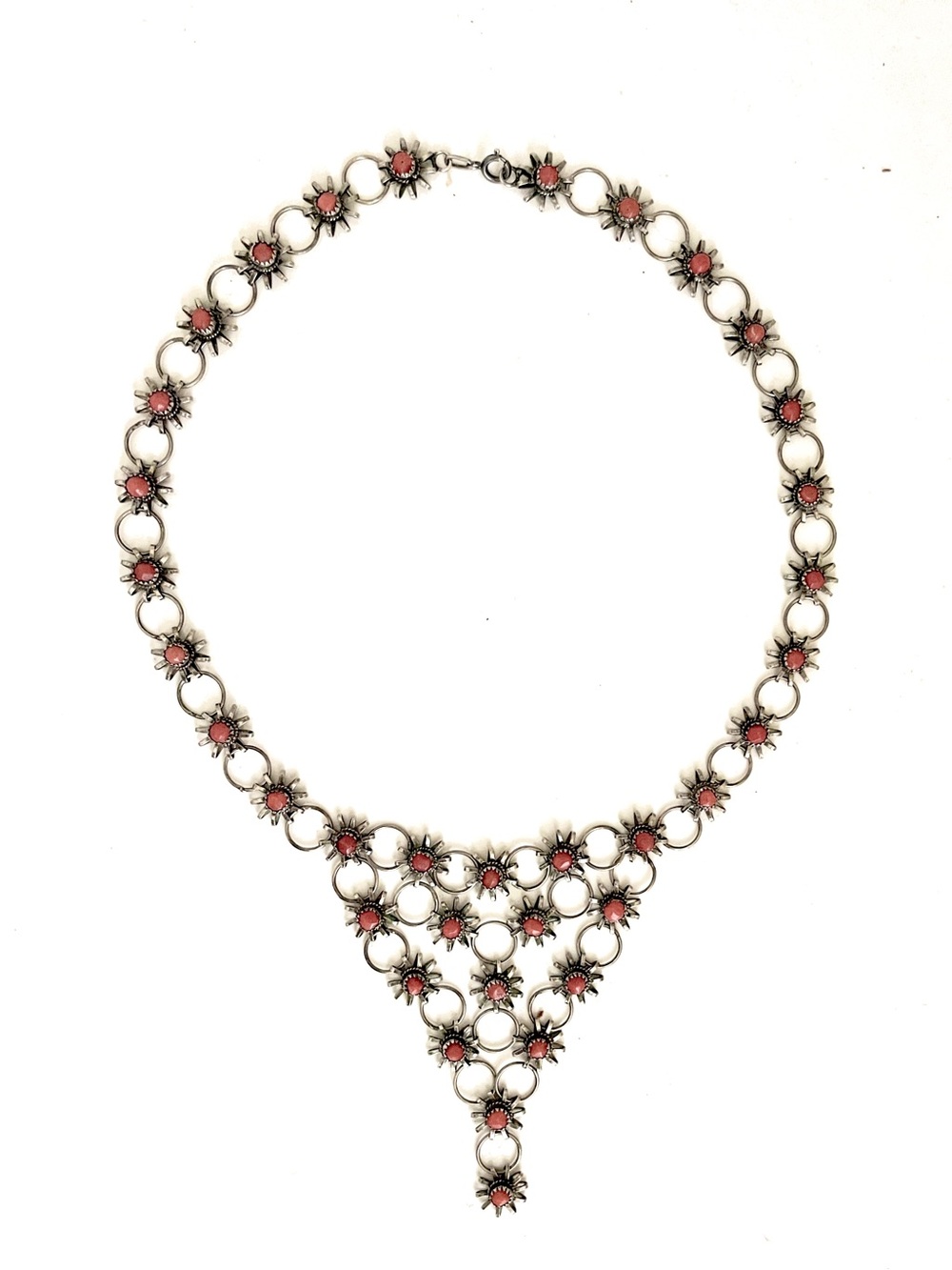 Vintage native American, red coral Floral lariat Necklace